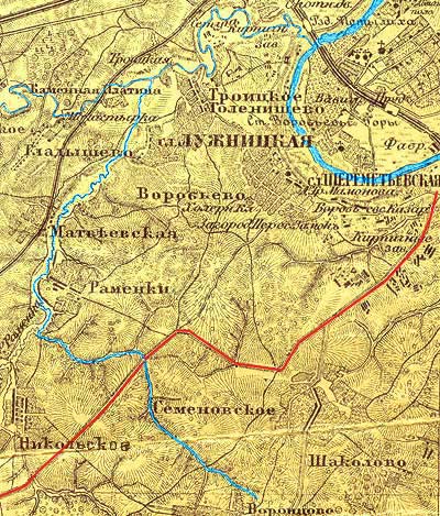 Река Раменка на карте 1907 г.